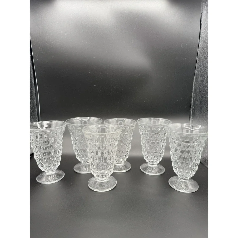 Vtg Fostoria American Clear Footed Iced Tea Glass Tumbler Set of 6 Cubed Pattern